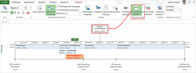 MS Project Zeitachse formatieren - Projektsammelvorgang