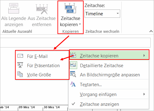 MS Project Zeitachse kopieren