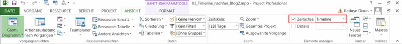 MS Project mehrere Zeitachsen anlegen