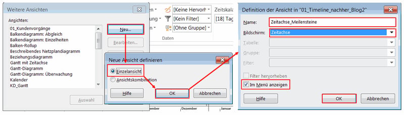 MS Project mehrere Zeitachsen - Ansicht
