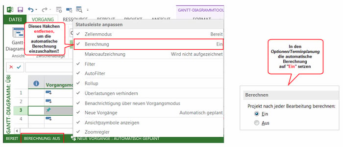 MS Project Sammelvorgang - Korrektur zur Berechnungsoption