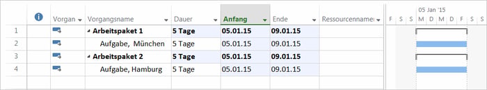 Sammelvorgng Microsoft Project - Beispiel