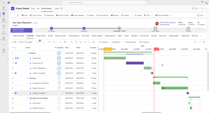 Microsoft project management tools – TPG ProjectPowerPack with TPG Scheduler as a planning interface, integrated into Microsoft Teams