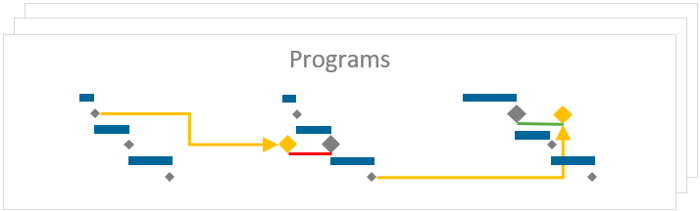 The environment for professional program management provides transparency regarding dependencies between projects