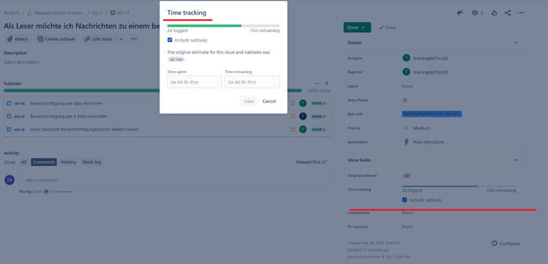 Projektmanagement Jira - Zeiterfassung